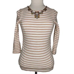 J Crew Gemstone Top S Pink White Stripe Peach Quarter Sleeve Women's Small